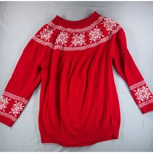 Talbots Womens XL Red Lambswool Blend Fair Isle Snowflake Beaded Sweater